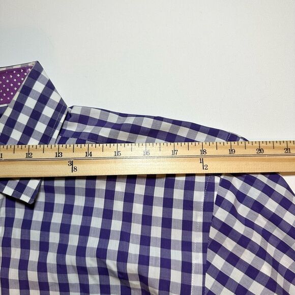 J. McLaughlin Purple White Gingham Plaid Button-Down Long Sleeve Shirt Men's MED - Picture 12 of 13